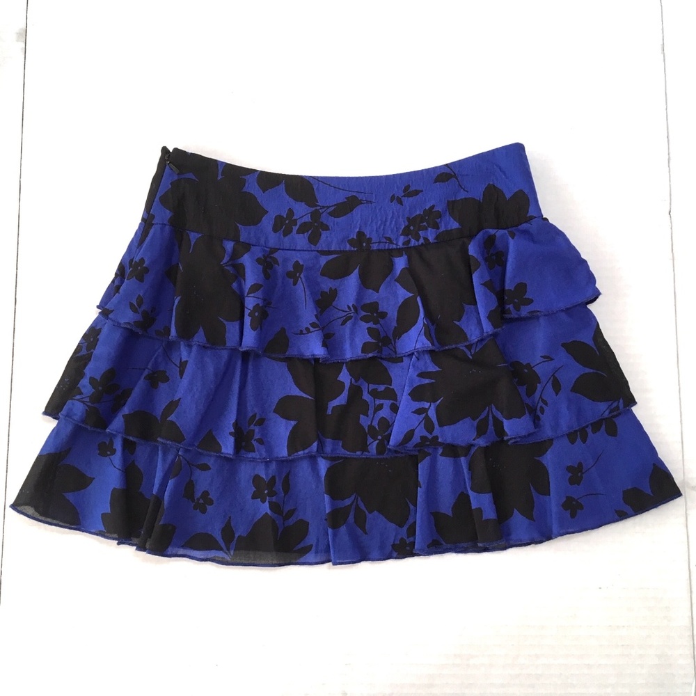 Express Blue and Black Floral Layered Skirt 0